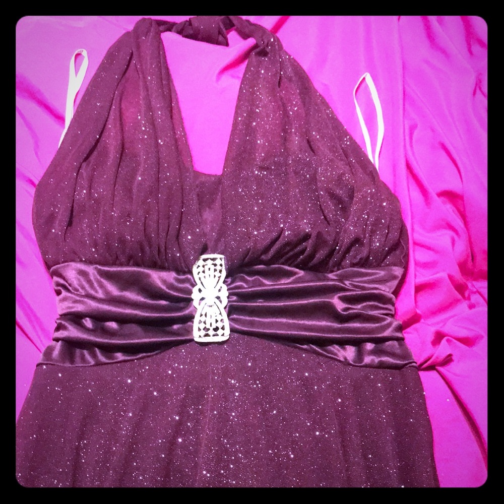 Glitter maroon prom dress